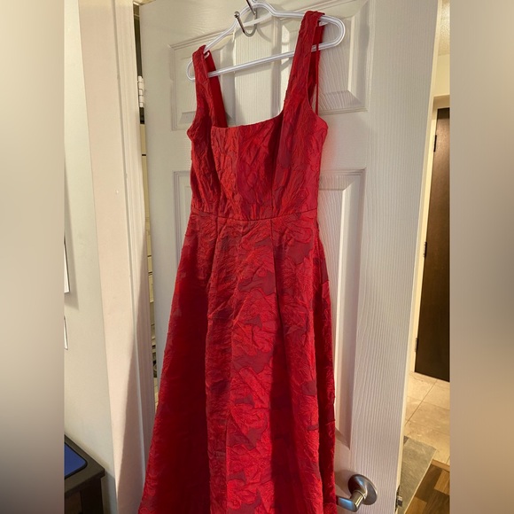 Elegant Red Textured A-Line Evening Dress - Picture 4 of 16